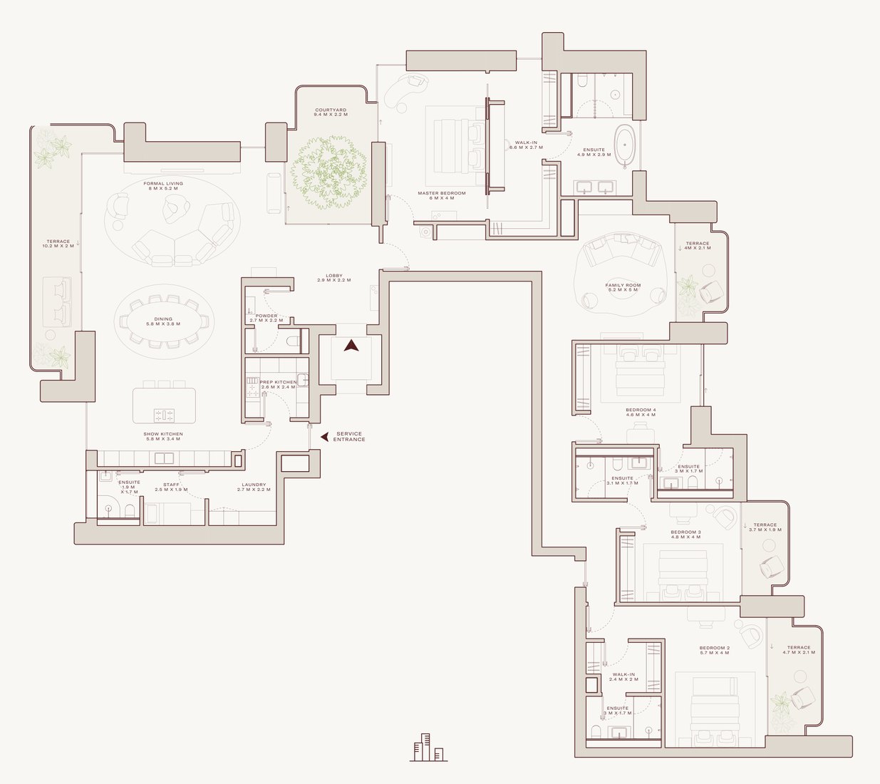 4-bedroom residence, Type A layout