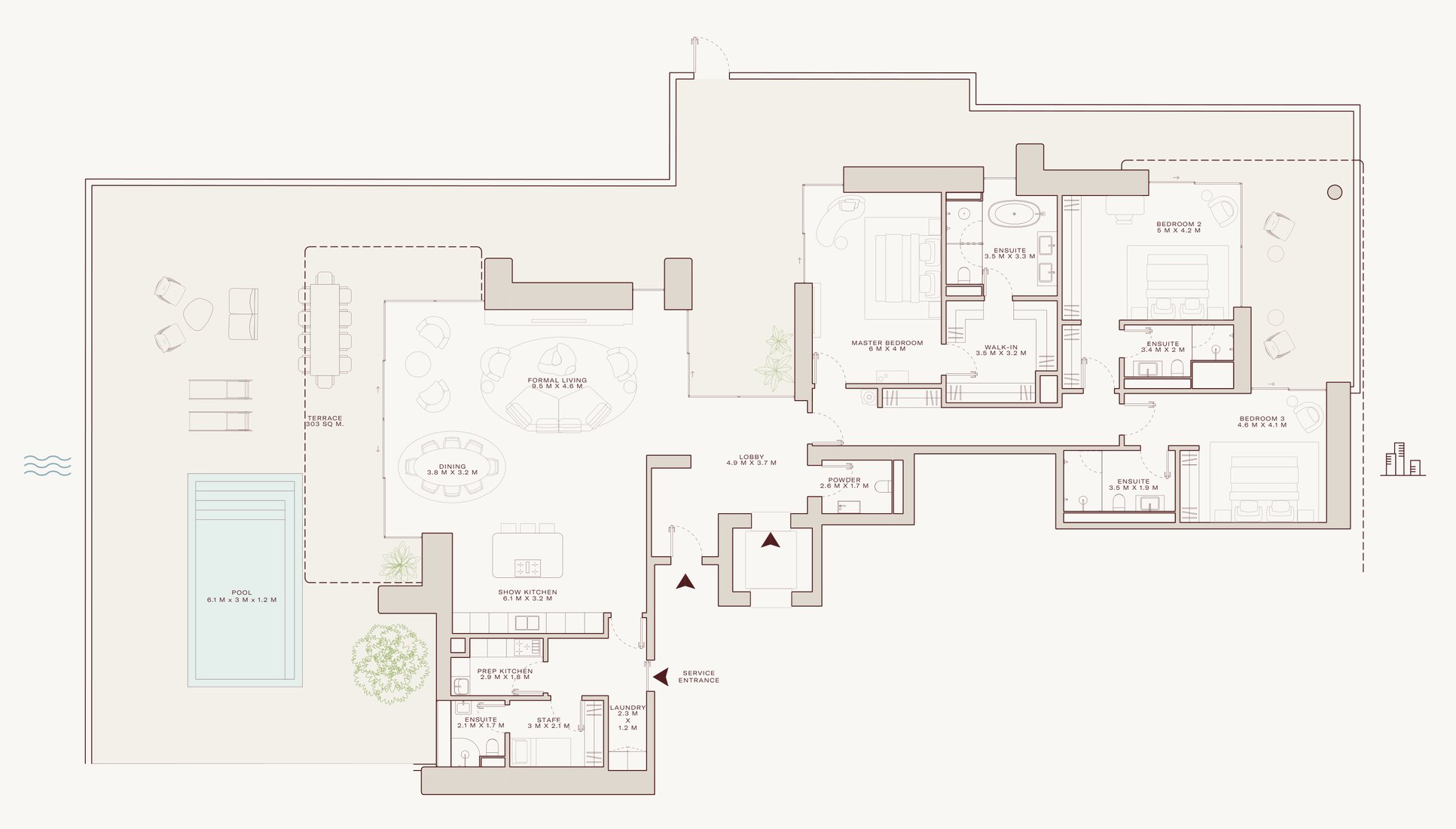 3-bedroom garden residence, Type A layout
